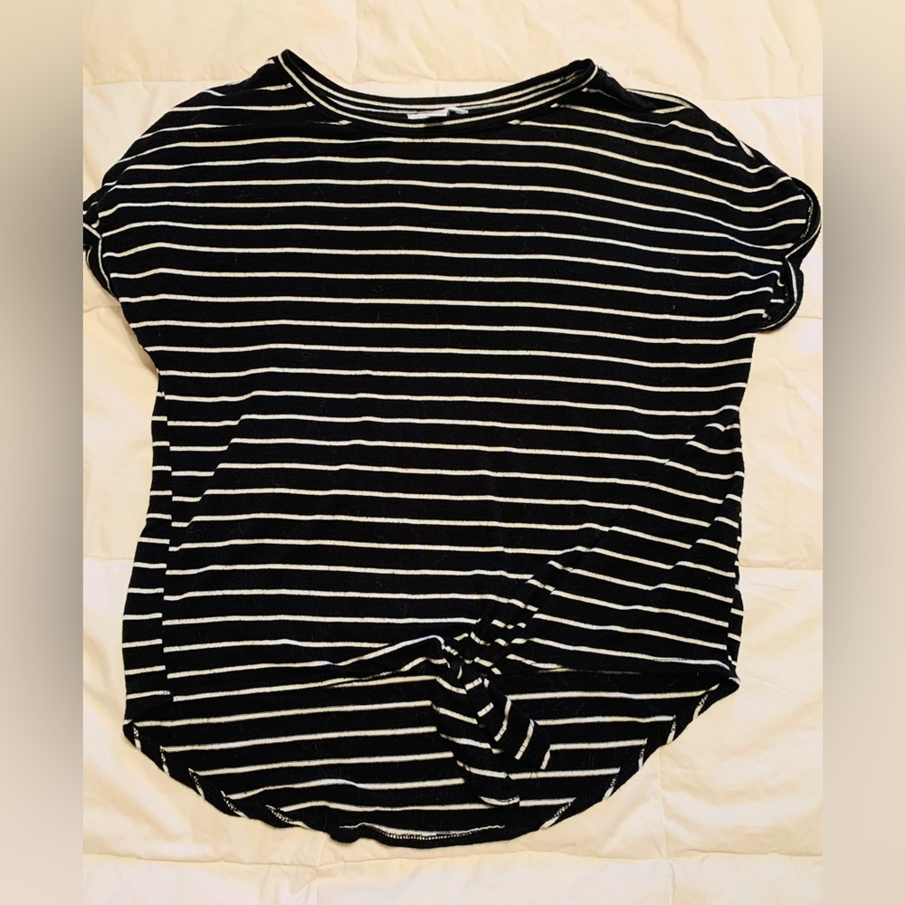 Crown of Hearts Tie Front Shirt-Rolled Short Sleeve-Black White Stripes-Medium